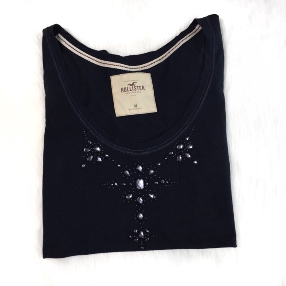 Hollister Jeweled Neckline Blue Fitted Tee